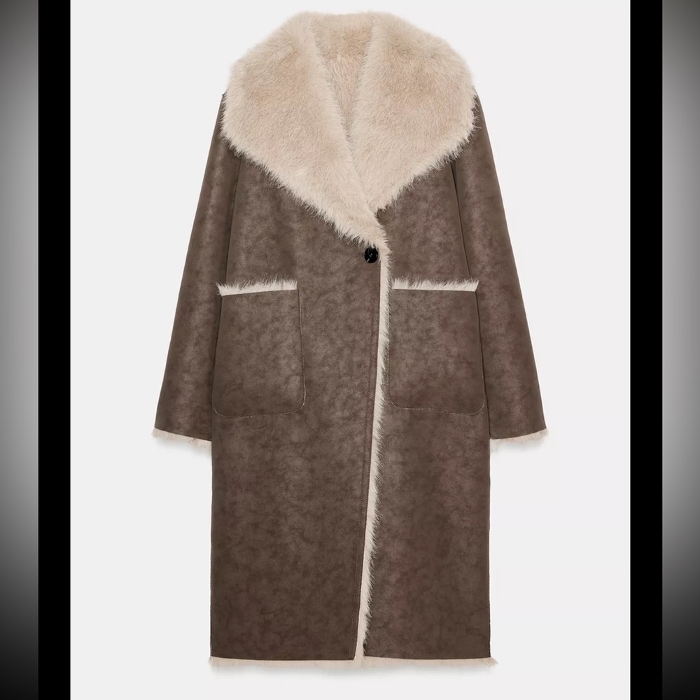 ZARA Reversible Faux Fur double faced Coat - Small